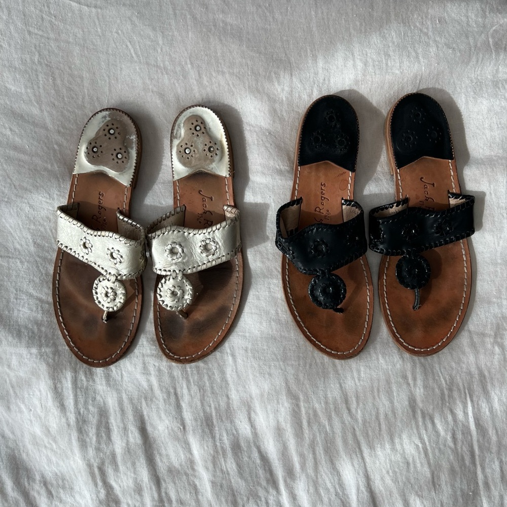TWO PAIRS OF SIZE 11 WORN JACK ROGERS SANDALS
